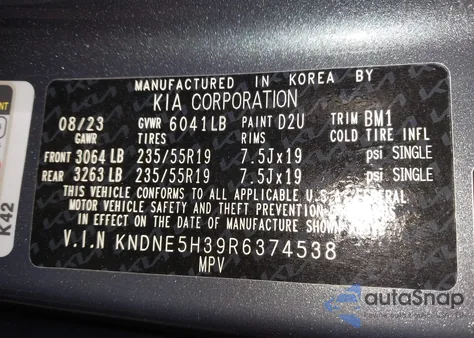 2024 Kia Carnival Mpv Sx Prestige z USA, uszkodzony, nr VIN KNDNE5H39R6374538